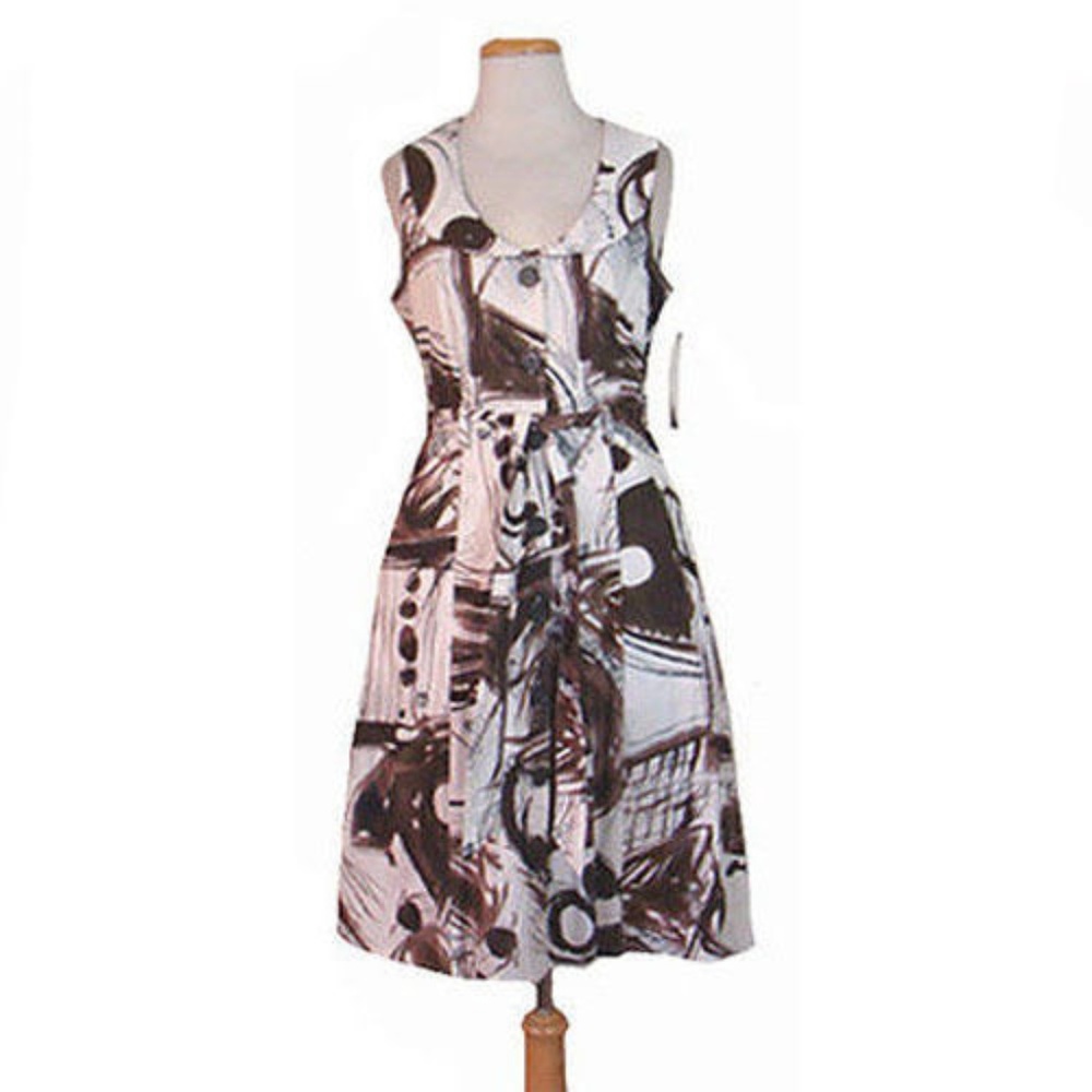 Cotton Dress Graphic Print Full Gored Skirt  NWT
